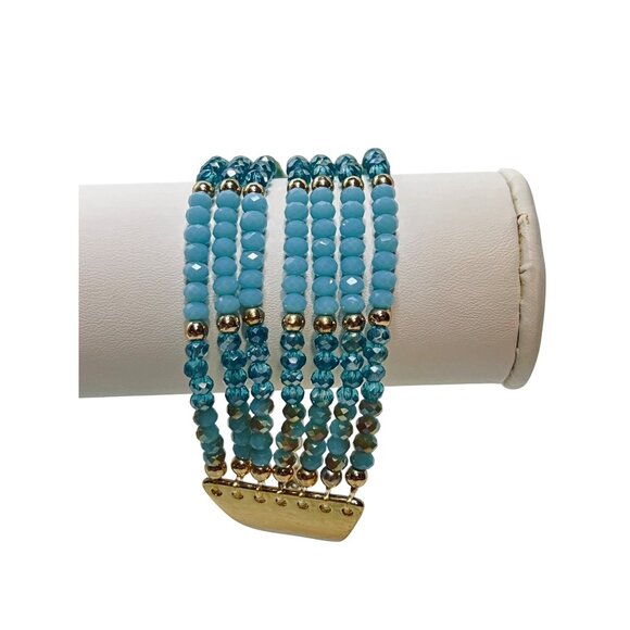 Avon Jewelry - Avon Sunshine Bliss Gold Tone And Faceted Blue Glass Beads Bracelet (6146)